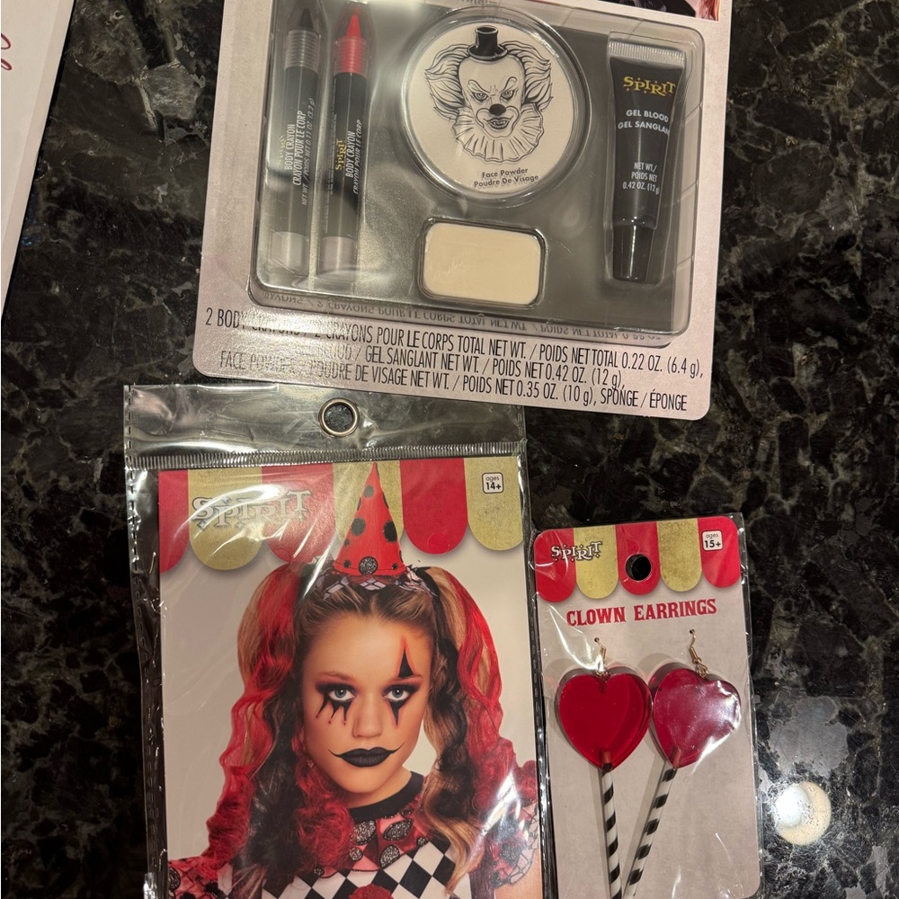 Spirit Clown Makeup Set with Red Heart Clown Earrings and Scary Clown Hair Clips